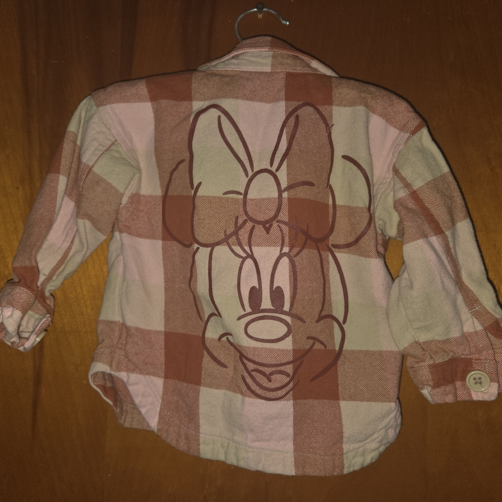 Disney Minnie Mouse Plaid Kids Shirt - Pink and White